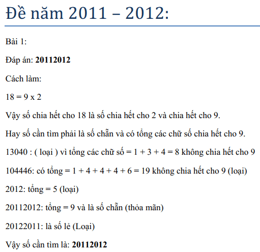 Đáp án đề thi vào lớp 6 trường Lương Thế Vinh 2011 2012