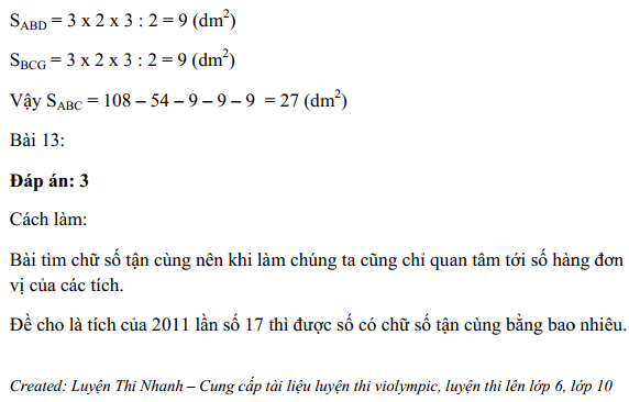 Đáp án đề thi vào lớp 6 trường Lương Thế Vinh 2011 2012