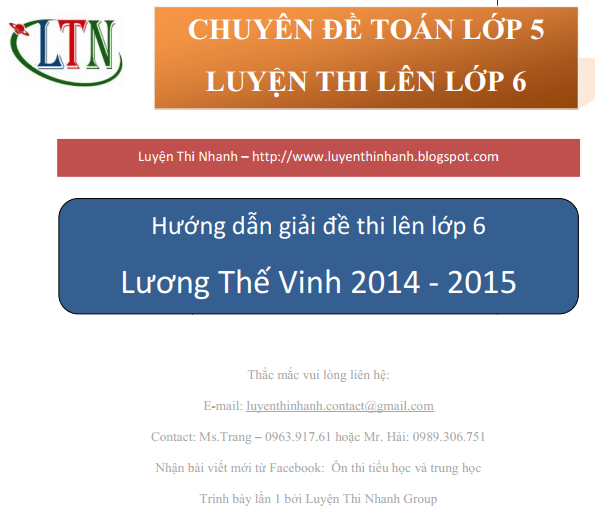 Đề thi vào lớp 6 trường Lương Thế Vinh 2014 2015