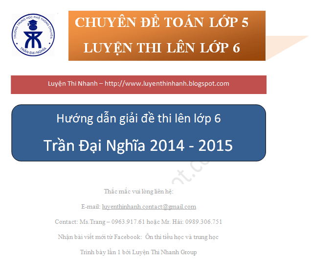 Đáp án đề thi toán vào lớp 6 Trần Đại Nghĩa TP.HCM 2014 - 2015