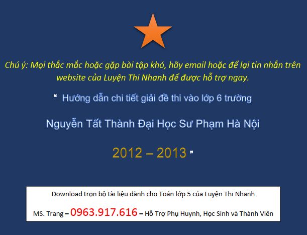 Đáp án đề thi vào lớp 6 Nguyễn Tất Thành Hà Nội năm học 2011-2012