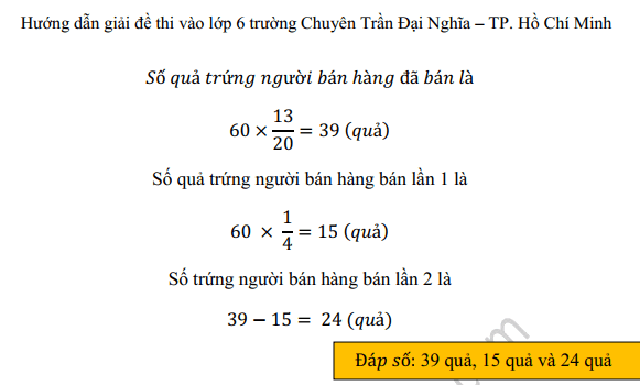 Giải Đề thi vào lớp 6 Trần Đại Nghĩa 2009 2010