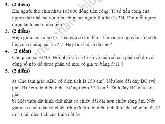 Đáp án đề thi vào lớp 6 Trần Đại Nghĩa TP.HCM 2011 - 2012