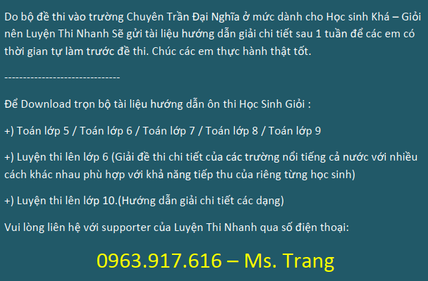 Đáp án đề thi vào lớp 6 Trần Đại Nghĩa TP.HCM 2012 - 2013