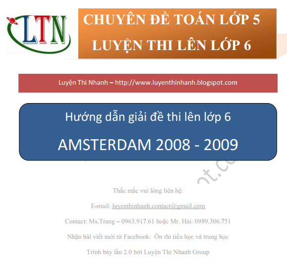 dap an de thi vao lop 6 amsterdam 2008 - 2009