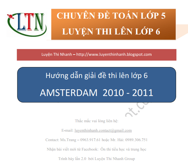 Đề thi toán vào lớp 6 Amsterdam năm 2010 - 2011
