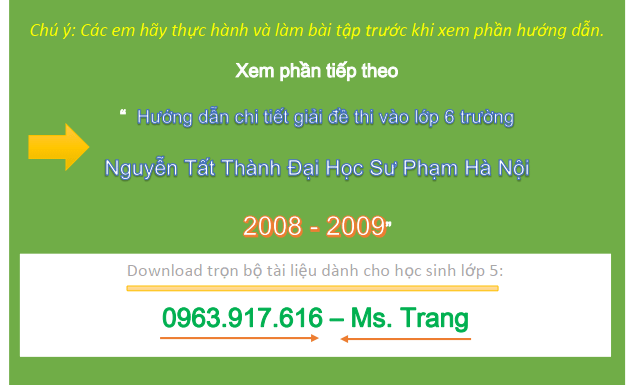 Giải đề thi vào lớp 6 trường Nguyễn Tất Thành 2007 2008