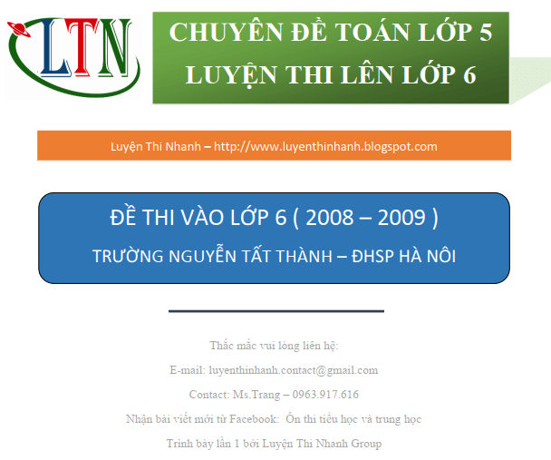 Giải đề thi vào lớp 6 trường Nguyễn Tất Thành 2008 2009