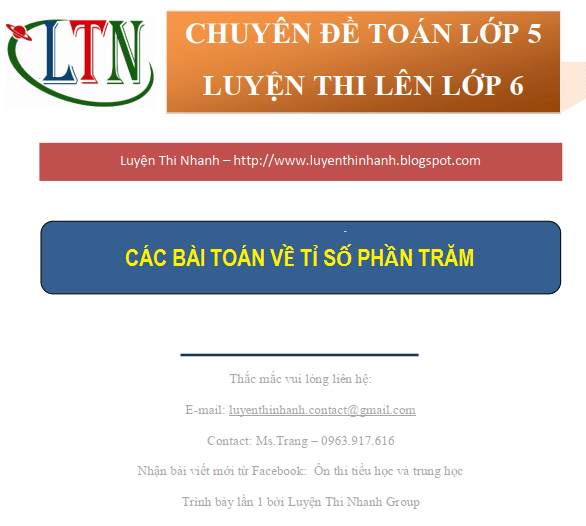 Các bài toán về tỉ số phần trăm toán lớp 5