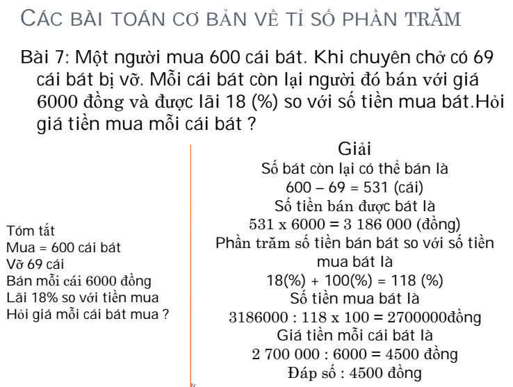 Các bài toán về tỉ số phần trăm toán lớp 5