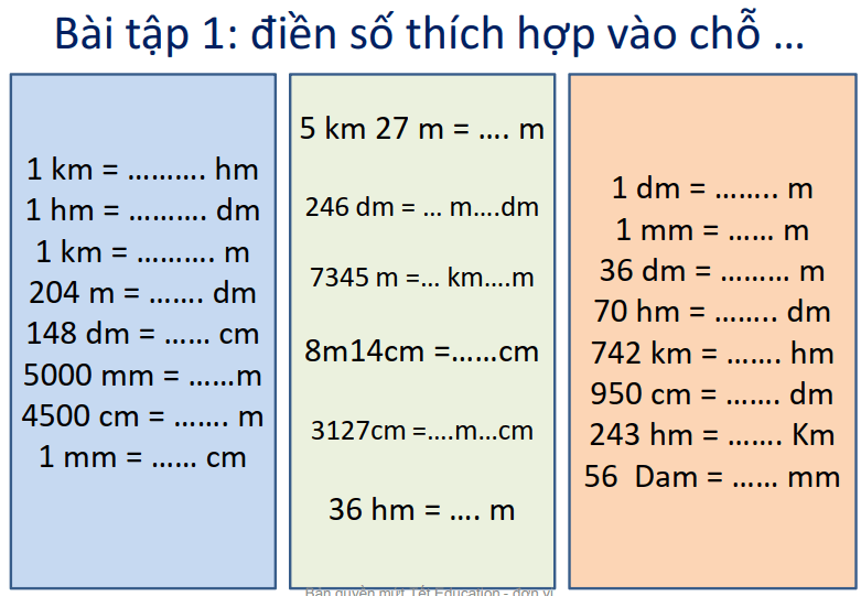 Đơn vị đo độ dài toán lớp 5