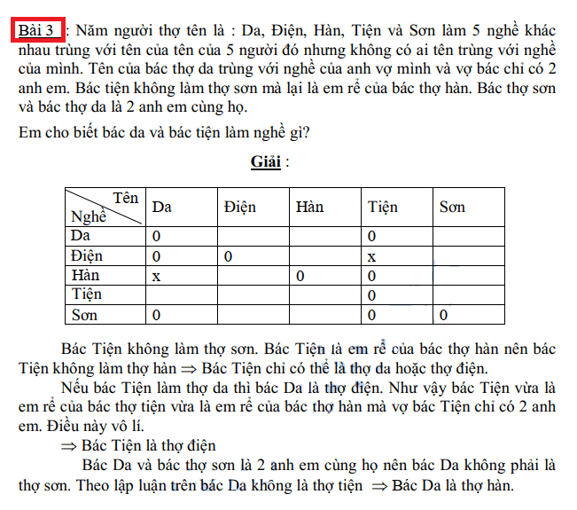 Suy luận logic lớp 5 - phương pháp lập bảng