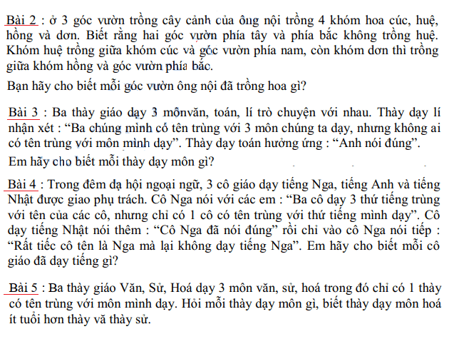 Suy luận logic lớp 5 - phương pháp lập bảng