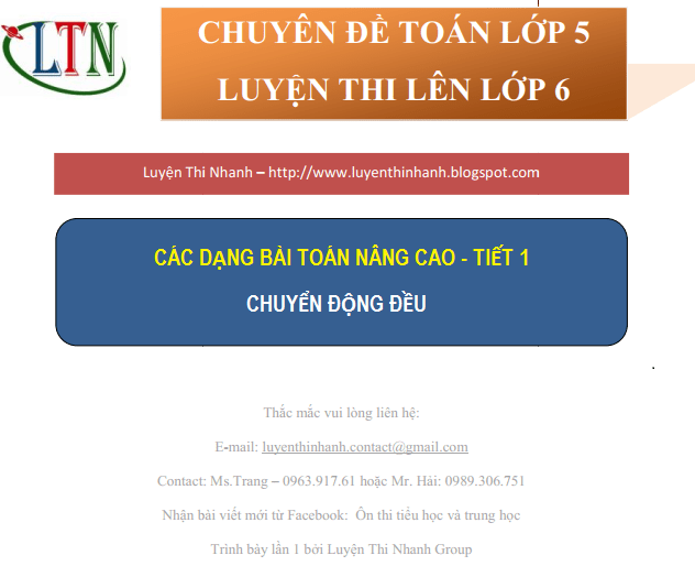 Các bài toán chuyển động đều nâng cao tiết 1
