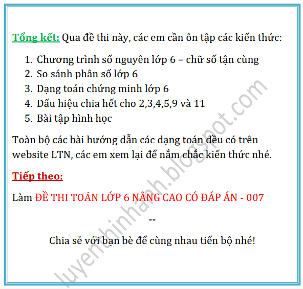 Đề thi toán nâng cao lớp 6 có đáp án