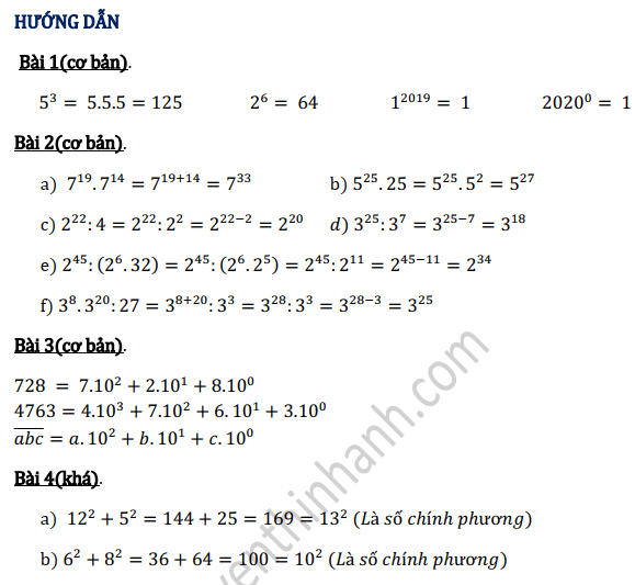 Các dạng toán lũy thừa lớp 6 - tiết 1
