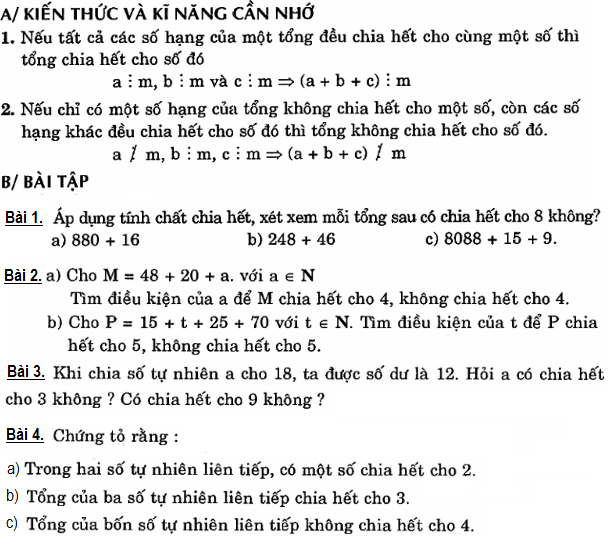 Tính chất chia hết của một tổng toán 6 - tiết 1