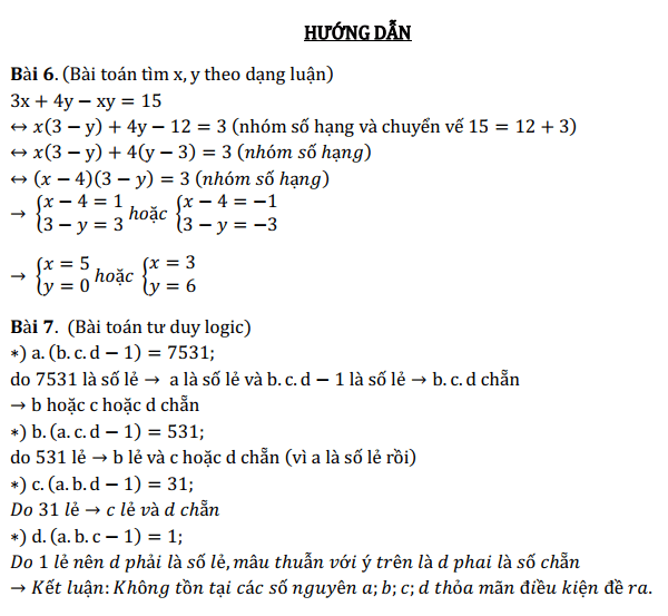 Bài tập số nguyên toán 6 nâng cao tiết 3