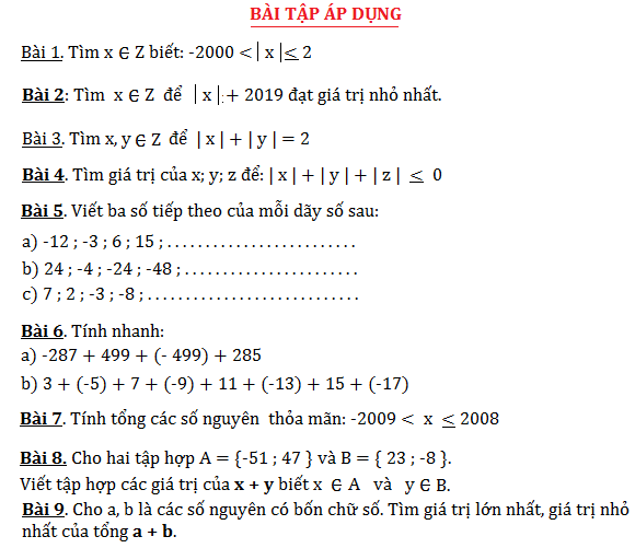 Bài tập số nguyên lớp 6 nâng cao tiết 1