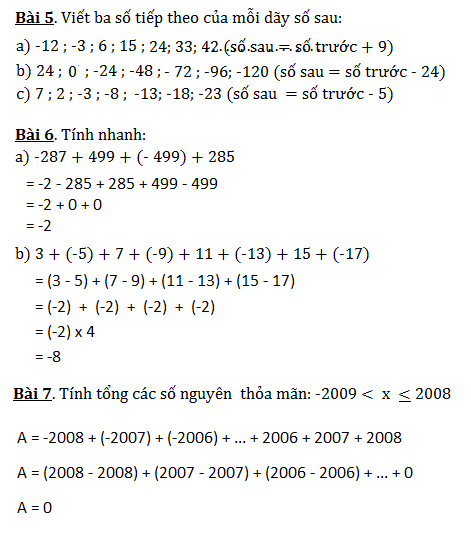 Bài tập số nguyên lớp 6 nâng cao tiết 1