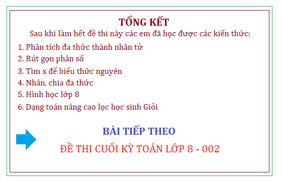 Đề thi toán lớp 8 cuối kỳ có đáp án - LTN08001