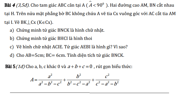 Đề thi học kì 1 lớp 8 môn Toán có đáp án