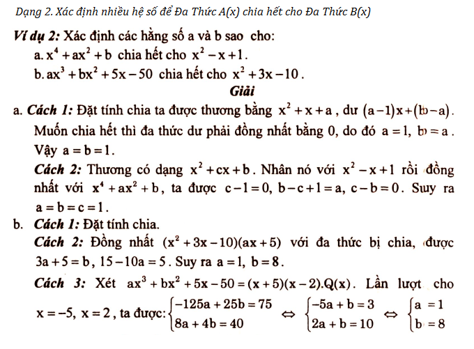 Chia đa thức cho đa thức toán lớp 8