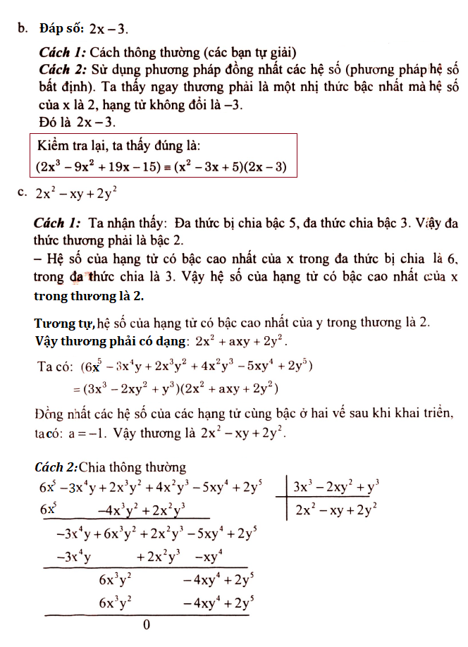 Chia đa thức toán lớp 8