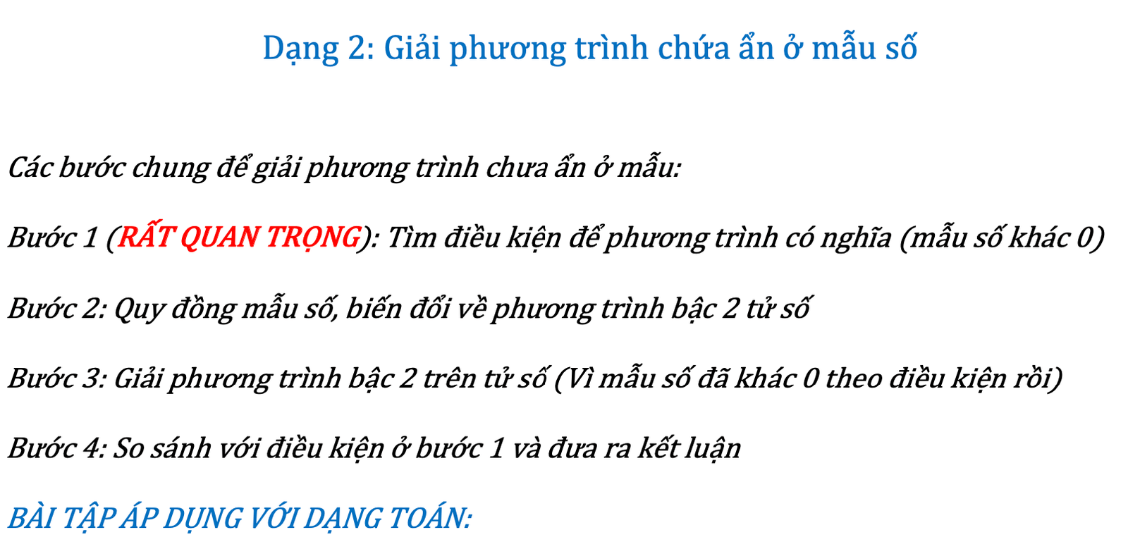 Dạng toán giải phương trình chứa ẩn ở mẫu số lớp 8 nâng cao