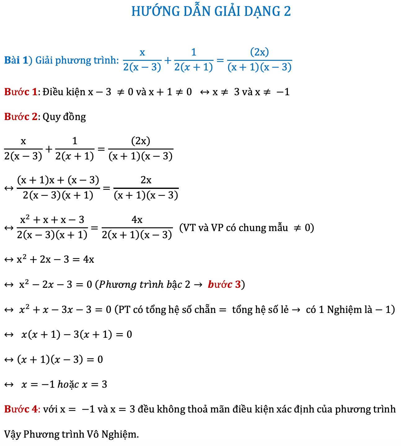 Dạng toán giải phương trình chứa ẩn ở mẫu số lớp 8 nâng cao