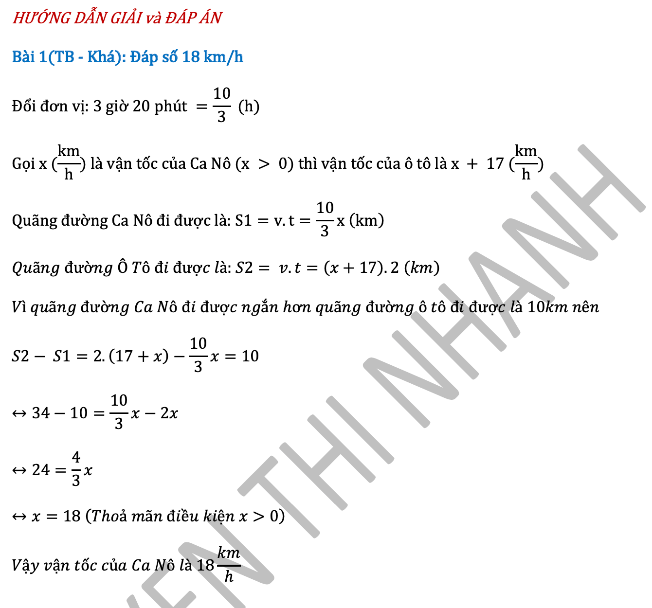 Giải toán bằng cách lập phương trình lớp 8